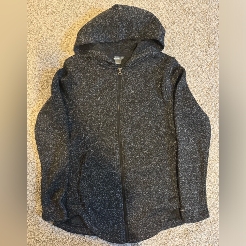 Eddie Bauer fleece women’s zip up. Black heathered small - Picture 1 of 3